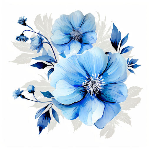 Blue Flower Clipart in Oil Painting Style: High-Def Vector & 4K Clipart