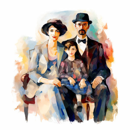 Family Members Clipart in Impressionistic Art Style: 4K & Vector