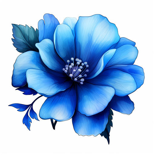 Blue Flower Clipart in Chiaroscuro Art Style Artwork: 4K Vector & PNG